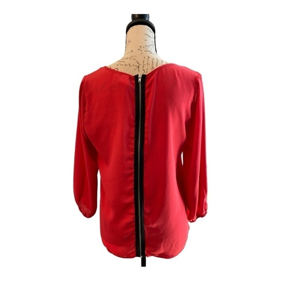 Society Girl top, size Medium. Coral red color with embroidery and full zipper. - Picture 2 of 6